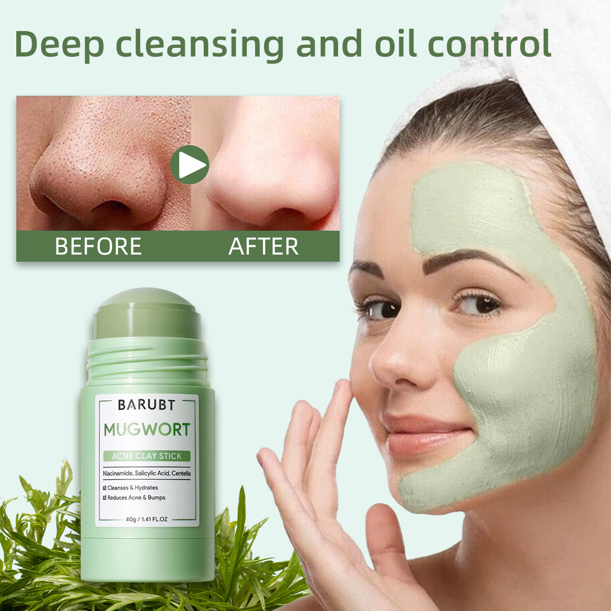 Bentonite Clay Mask - Remove Blackhead Acne Mugwort Solid Mask
